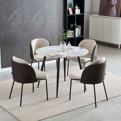 Soho 4-Seater Round Ceramic Dining Table - White/Black - With 2-Year Warranty